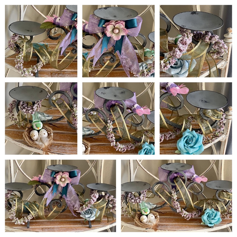 Handcrafted Spring Wrought Iron Candle Holder